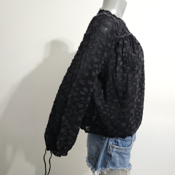 Aritzia Wilfred Black Lourdes Collared Long Sleeve Sheered Blouse Size S - Picture 4 of 13